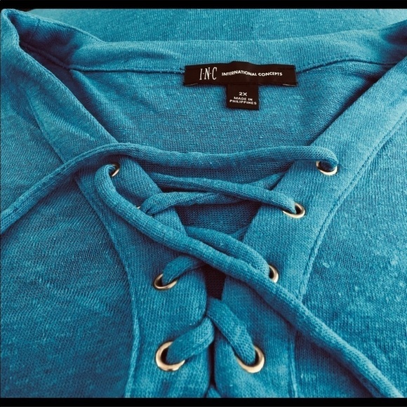 NEW $50 INC International Concepts Aqua Tank Top Sleeveless V-Neck Plus 2X - Picture 3 of 6